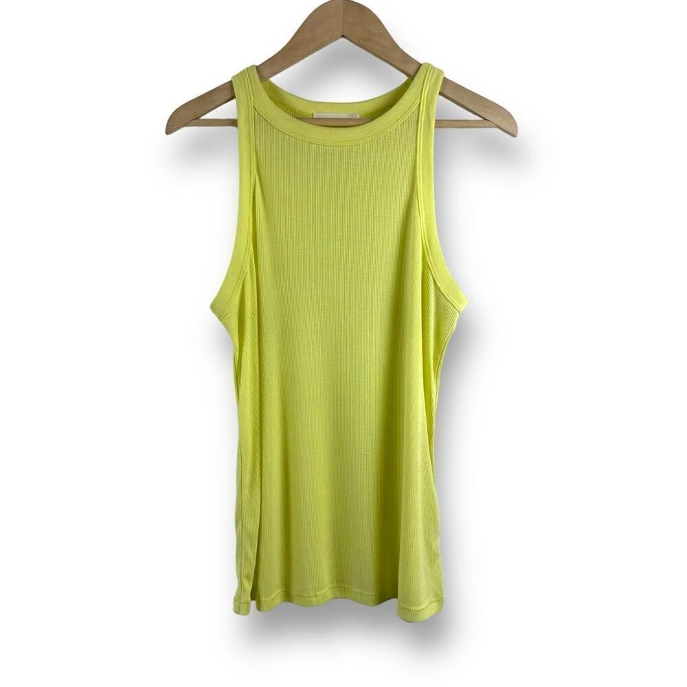 Treasure & Bond Women's XL High Neck Ribbed Tank Top‎ Citron Green Yellow Basic